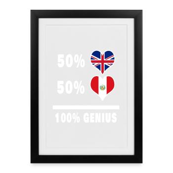 Peru and Great Britain 100% Genius Flag - Framed poster (27 × 37 cm) - black - Front