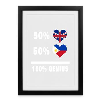 Philippines et Grande-Bretagne 100% Genius Flag - Affiche encadrée (27 × 37 cm) - noir - Devant