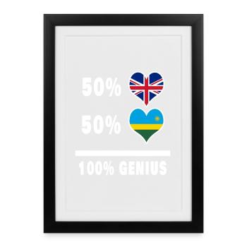 Rwanda et Grande-Bretagne 100% Genius Flag - Affiche encadrée (27 × 37 cm) - noir - Devant
