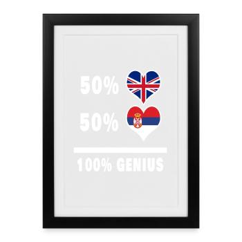 Serbie et Grande-Bretagne 100% Genius Flag - Affiche encadrée (27 × 37 cm) - noir - Devant