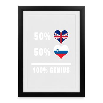 Slovénie et Grande-Bretagne 100% Genius Flag - Affiche encadrée (27 × 37 cm) - noir - Devant