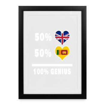 Sri Lanka et Grande-Bretagne 100% Genius Flag - Affiche encadrée (27 × 37 cm) - noir - Devant