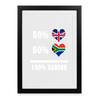 South Africa and Great Britain 100% Genius Flag - Framed poster (27 × 37 cm) - black - Front