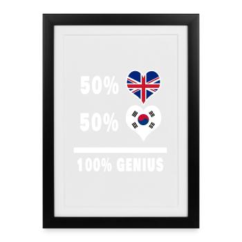 Corée du Sud et Grande-Bretagne 100% Genius Flag - Affiche encadrée (27 × 37 cm) - noir - Devant