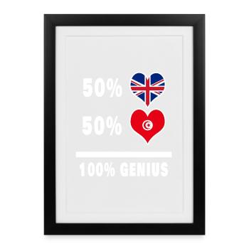 Tunisie et Grande-Bretagne 100% Genius Flag - Affiche encadrée (27 × 37 cm) - noir - Devant