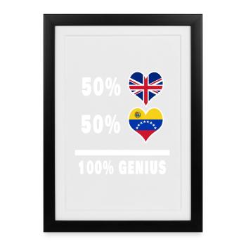 Venezuela and Great Britain 100% Genius Flag - Framed poster (27 × 37 cm) - black - Front