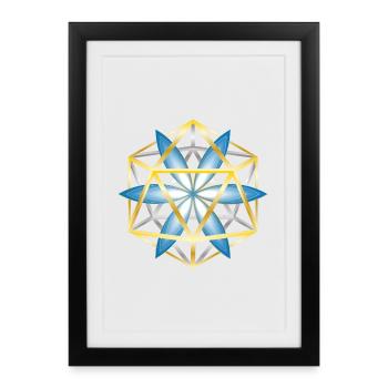 Geometric Mandala Design Blue Gold - Framed poster (27 × 37 cm) - black - Front