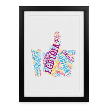 T-shirt LGBTQIA+ Pouce vers le haut Nuage de mots Gay Pride - Affiche encadrée (27 × 37 cm) - noir - Devant