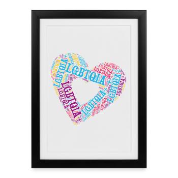 LGBTQIA+ Double Heart Word Cloud Gay Pride T-Shirt - Framed poster (27 × 37 cm) - black - Front