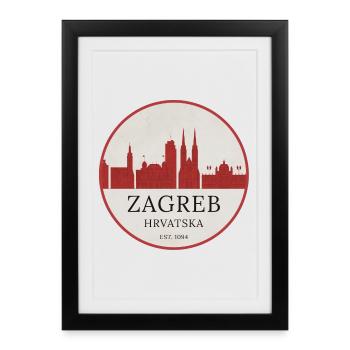 Emblème de la ligne d’horizon de Zagreb Croatie - Affiche encadrée (27 × 37 cm) - noir - Devant