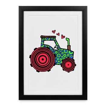 Tracteur Coeur Véhicule Commercial Campagne Vie Champ Agriculteur - Affiche encadrée (27 × 37 cm) - noir - Devant