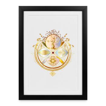 Amulette magique, symbole de l’arbre de vie doré - Affiche encadrée (27 × 37 cm) - noir - Devant
