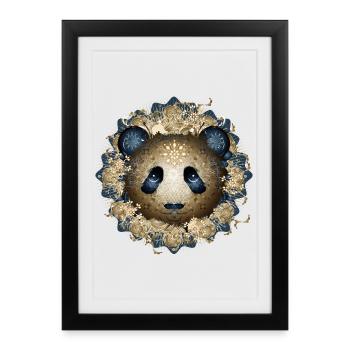 Belle tête d’ours panda dans des tons dorés et bleus - Affiche encadrée (27 × 37 cm) - noir - Devant