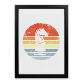 Chess Knight Vintage Look - Affiche encadrée (27 × 37 cm) - noir - Devant