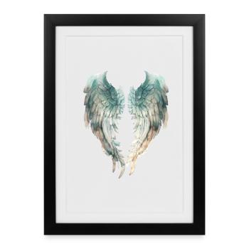 Ailes en aquarelle bleues - Affiche encadrée (27 × 37 cm) - noir - Devant
