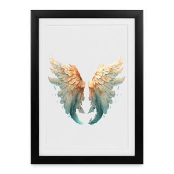 Ailes aquarelle turquoise orange - Affiche encadrée (27 × 37 cm) - noir - Devant