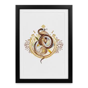 amulette magique avec serpent en mosaïque - Affiche encadrée (27 × 37 cm) - noir - Devant