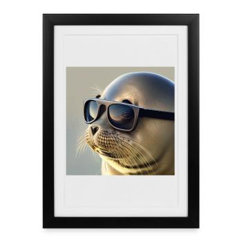 Seal with sunglasses - Framed poster (27 × 37 cm) - black - Front