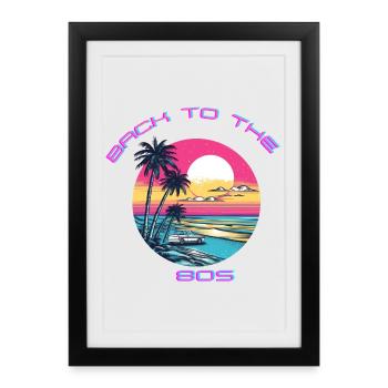 Conception rétro de la plage au coucher du soleil - Affiche encadrée (27 × 37 cm) - noir - Devant