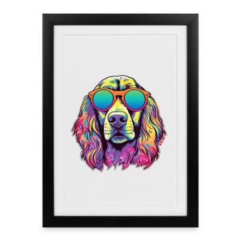 Colorful dog with sunglasses in neon colors - Framed poster (27 × 37 cm) - black - Front