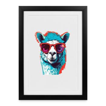 Lama drôle avec des lunettes de soleil - Affiche encadrée (27 × 37 cm) - noir - Devant