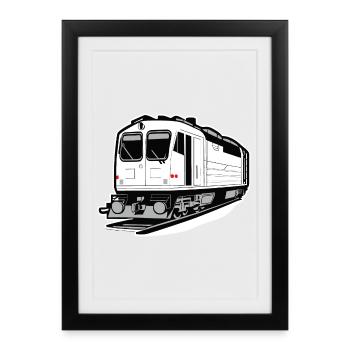 Locomotive, train, chemin de fer - Affiche encadrée (27 × 37 cm) - noir - Devant
