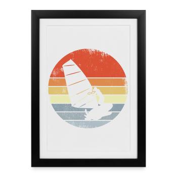 Vintage Windsurfer Sketch - Framed poster (27 × 37 cm) - black - Front