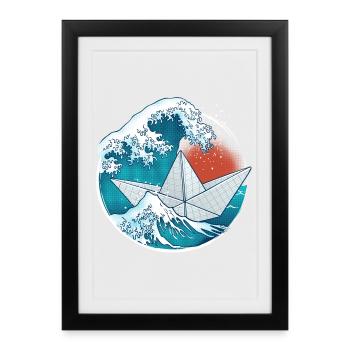Bateau en papier origami - Affiche encadrée (27 × 37 cm) - noir - Devant