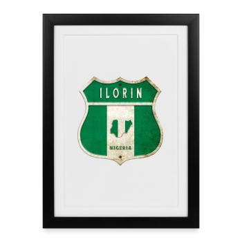 Ilorin Nigeria Armoiries Drapeaux Design - Affiche encadrée (27 × 37 cm) - noir - Devant