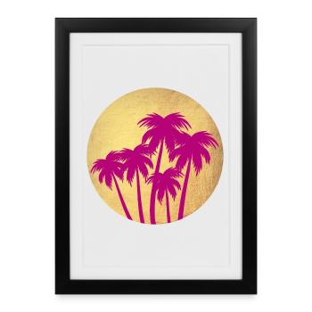 Circle Gold Palm Pink Holiday Deluxe South Seas Luxury - Affiche encadrée (27 × 37 cm) - noir - Devant