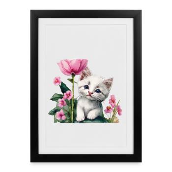 White kitten - Framed poster (27 × 37 cm) - black - Front