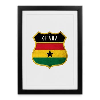 Dessin du drapeau des armoiries du Ghana - Affiche encadrée (27 × 37 cm) - noir - Devant