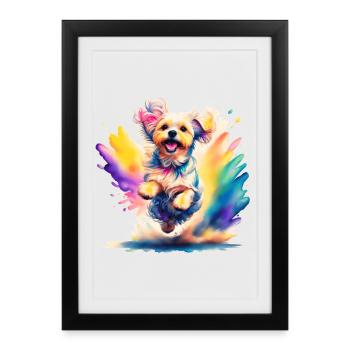 Chiot Maltais sautant - Affiche encadrée (27 × 37 cm) - noir - Devant