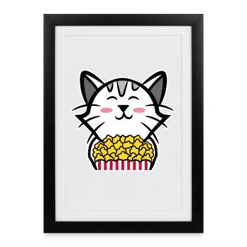 Films Popcorn Cat Streaming Cinéma Night Films - Affiche encadrée (27 × 37 cm) - noir - Devant