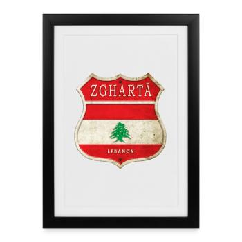 Zgharta Liban Armoiries Drapeaux Design - Affiche encadrée (27 × 37 cm) - noir - Devant