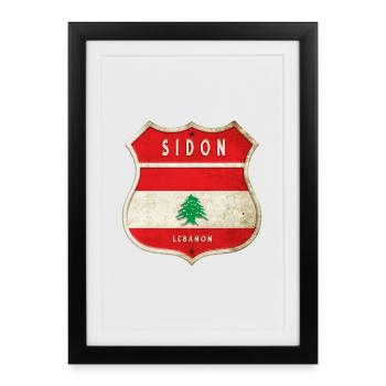 Sidon Liban Armoiries Drapeaux Design - Affiche encadrée (27 × 37 cm) - noir - Devant