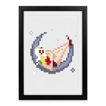 Pixel Pinup : Fille sur la Lune - Affiche encadrée (27 × 37 cm) - noir - Devant