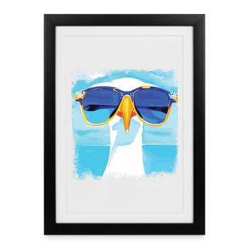 Möwe - blue white Möwen Collection - Gerahmtes Poster (27 × 37 cm) - Schwarz - Vorne