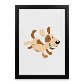 Petite illustration de chien en course pour bébé, enfant - Affiche encadrée (27 × 37 cm) - noir - Devant