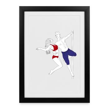 Duo de pole dance Tenue rouge bleu - Affiche encadrée (27 × 37 cm) - noir - Devant