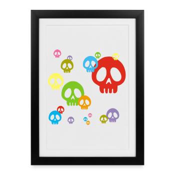 Crâne manga multicolore - Affiche encadrée (27 × 37 cm) - noir - Devant