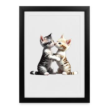 Kissing cats - Framed poster (27 × 37 cm) - black - Front