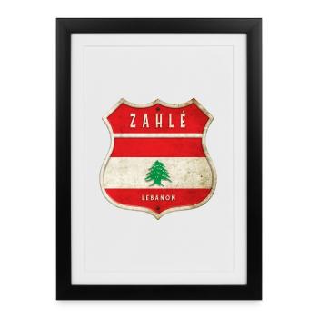 Design du drapeau des armoiries de Zahlé, Liban - Affiche encadrée (27 × 37 cm) - noir - Devant