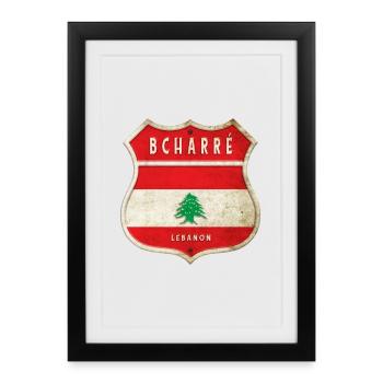 Bicharri Liban Armoiries Drapeaux Design - Affiche encadrée (27 × 37 cm) - noir - Devant