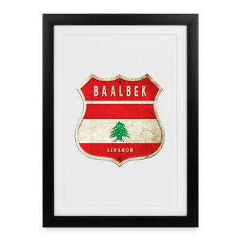 Baalbek Liban Armoiries Drapeaux Design - Affiche encadrée (27 × 37 cm) - noir - Devant