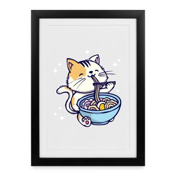 Ramen Anime Manga Comic Cat Animation Japon - Affiche encadrée (27 × 37 cm) - noir - Devant