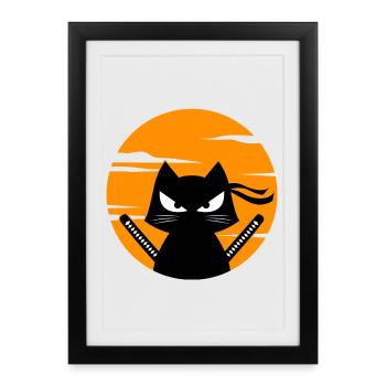 Chat Japonais Anime Manga Animation Mangastyle - Affiche encadrée (27 × 37 cm) - noir - Devant