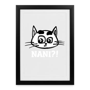 Nani Disant chat Anime Manga Cartoon Comic - Affiche encadrée (27 × 37 cm) - noir - Devant