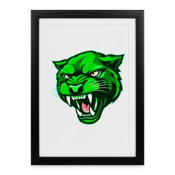 Tête de panthère verte - Affiche encadrée (27 × 37 cm) - noir - Devant