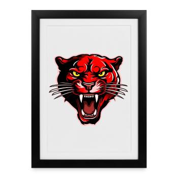 Tête de panthère rouge - Affiche encadrée (27 × 37 cm) - noir - Devant